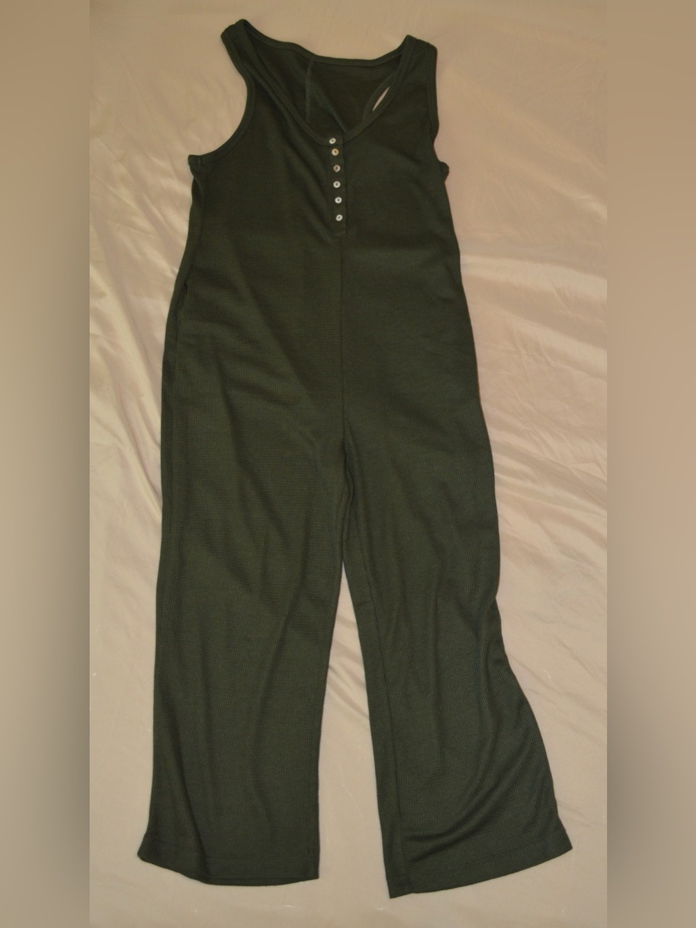 Sleeveless Ribbed Jumpsuit in Olive Green